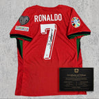 Cristiano Ronaldo 2024 Signed Tribute Jersey | Portugal Red Kit — printed signature tribute football shirt