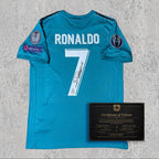 Cristiano Ronaldo 2018 Signed Tribute Jersey | Spanish Away Black Kit — printed signature tribute football shirt