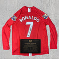 Cristiano Ronaldo 2008 Signed Tribute Jersey | Manchester Red Kit — printed signature tribute football shirt