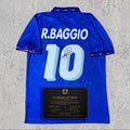 Roberto Baggio 1994 Signed Tribute Jersey | Italian Blue Classic Kit — printed signature tribute football shirt