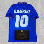 Roberto Baggio 1994 Signed Tribute Jersey | Italian Blue Classic Kit — printed signature tribute football shirt