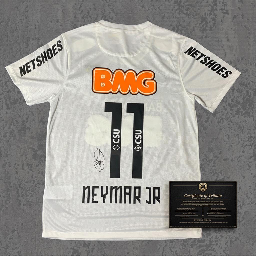 Neymar Jr 2011 Signed Tribute Jersey | South American White Kit — printed signature tribute football shirt