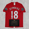 Paul Scholes 2008 Signed Tribute Jersey | Manchester Red Kit — printed signature tribute football shirt