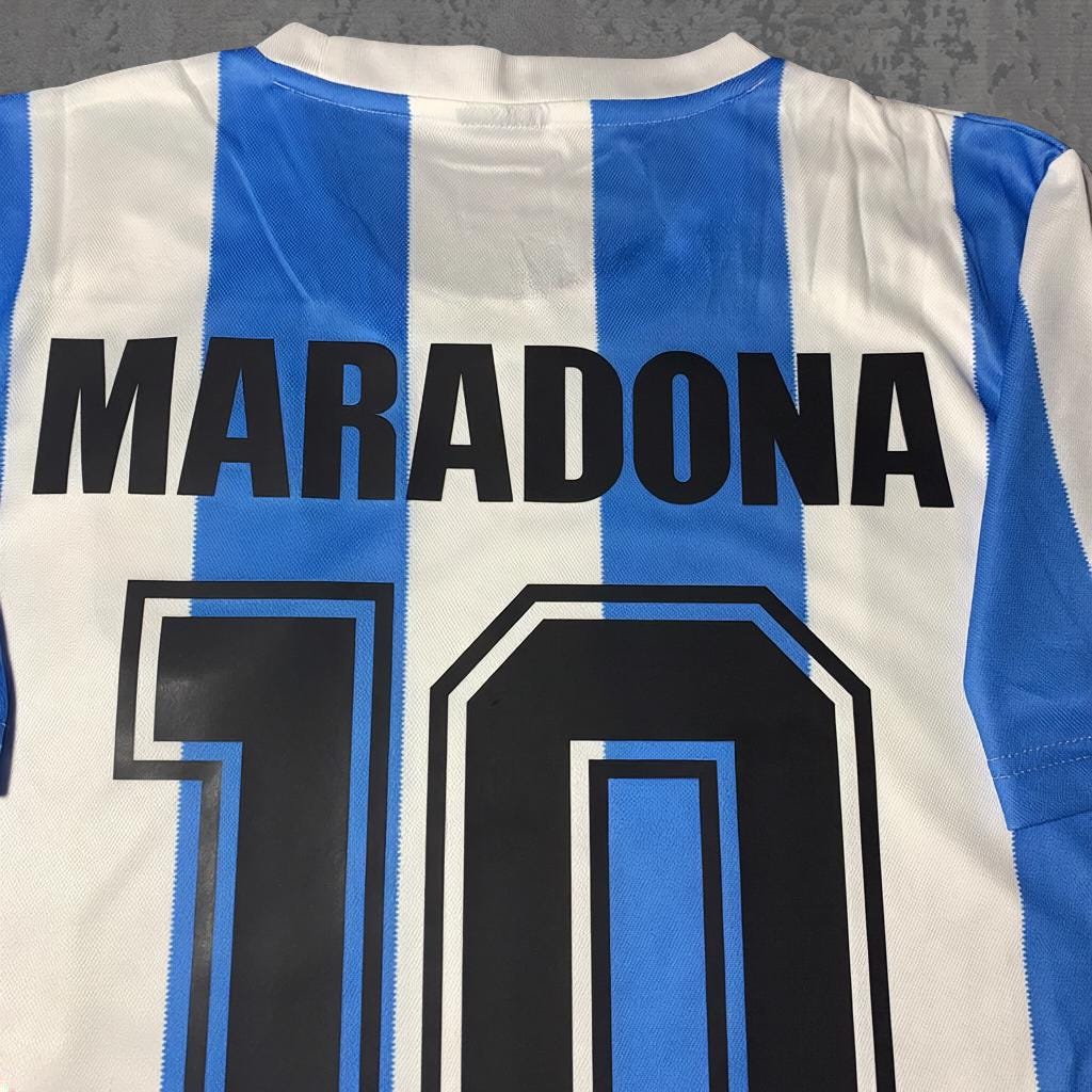 Diego Maradona 1986 Classic Blue & White Signature Tribute Jersey - Printed Signature Shirt image 5 - printed signature football gift
