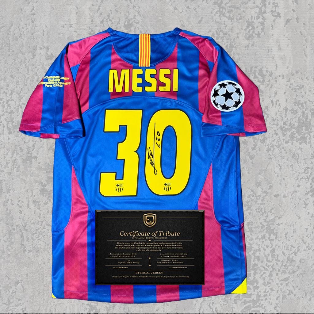 Lionel Messi 2006 Signed Tribute Jersey | Teenage Prodigy Kit — printed signature tribute football shirt