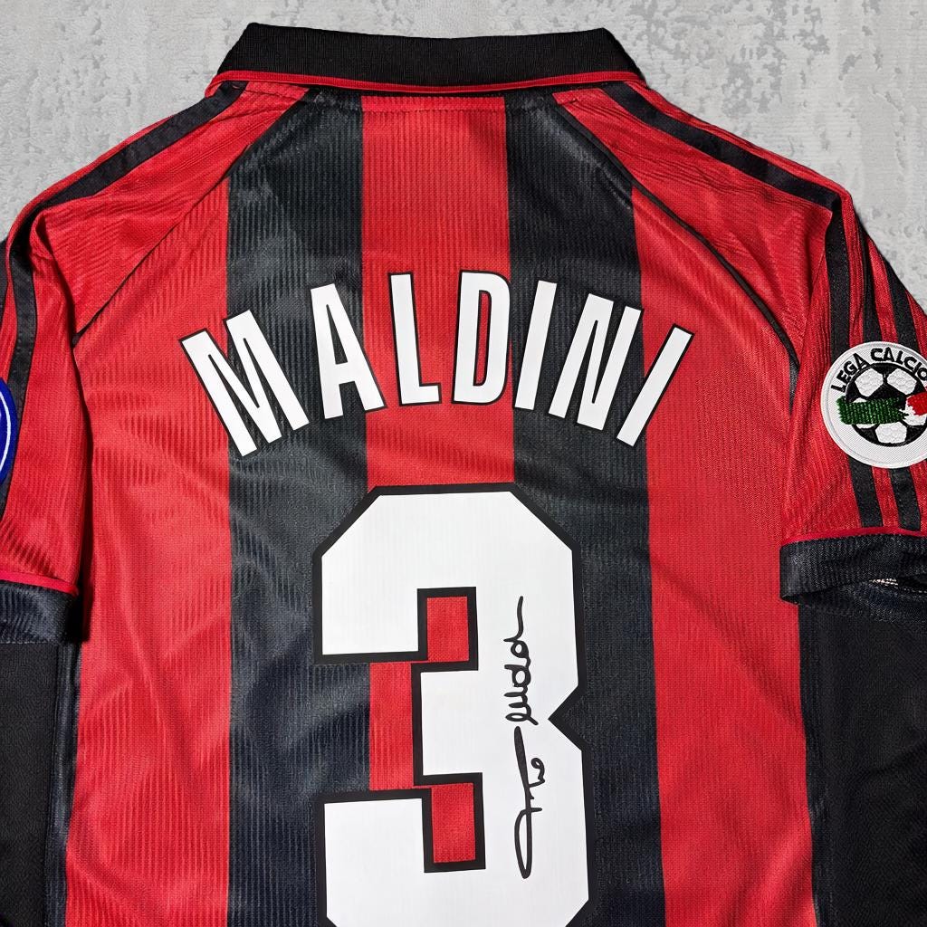 Paolo Maldini Italian Red & Black Retro Signature Tribute Jersey - Printed Signature Shirt image 2 - printed signature football gift
