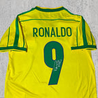 Ronaldo Nazário 1998 Samba Yellow Retro Signature Tribute Jersey - Printed Signature Shirt image 2 - printed signature football gift