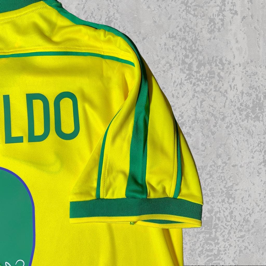 Ronaldo Nazário 1998 Samba Yellow Retro Signature Tribute Jersey - Printed Signature Shirt image 5 - printed signature football gift