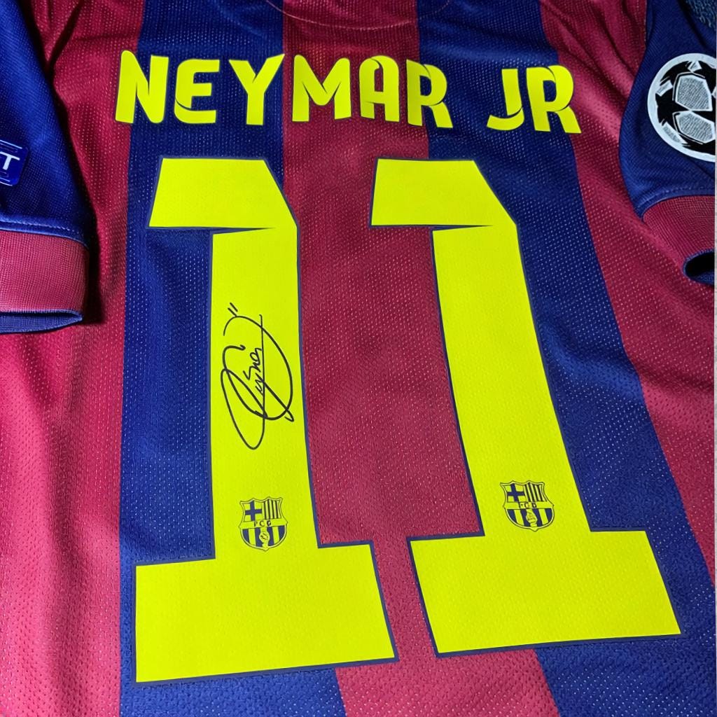 Neymar Jr. 2015 Catalan Stripes Signature Tribute Jersey - Printed Signature Shirt image 2 - printed signature football gift