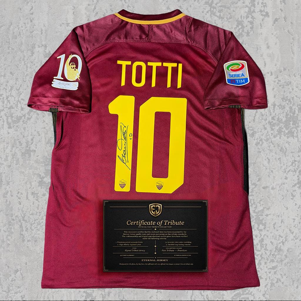 Francesco Totti 2017 Signed Tribute Jersey | Roman Carmine Farewell — printed signature tribute football shirt