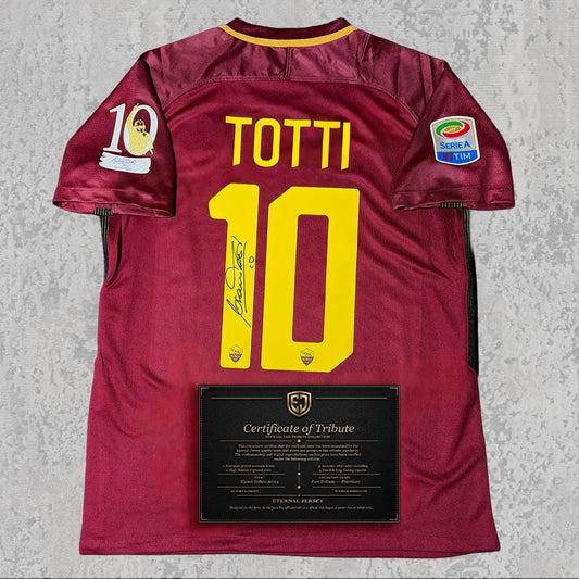Francesco Totti 2017 Signed Tribute Jersey | Roman Carmine Farewell — printed signature tribute football shirt