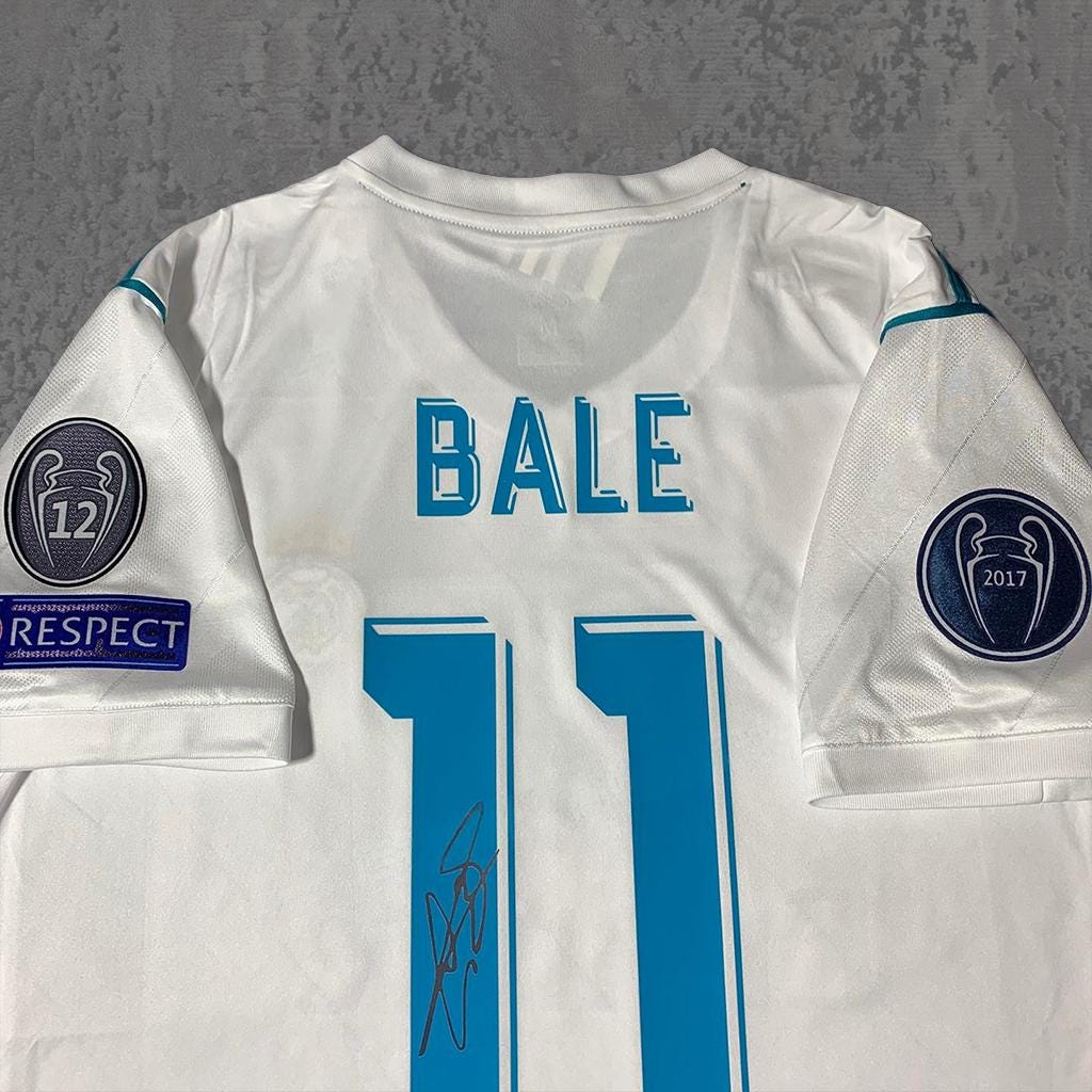 Gareth Bale 2018 Bicycle Kick Spanish White Signature Tribute Jersey - Printed Signature Shirt image 2 - printed signature football gift