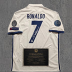 Cristiano Ronaldo 2017 Signed Tribute Jersey | Spanish Navy Kit — printed signature tribute football shirt