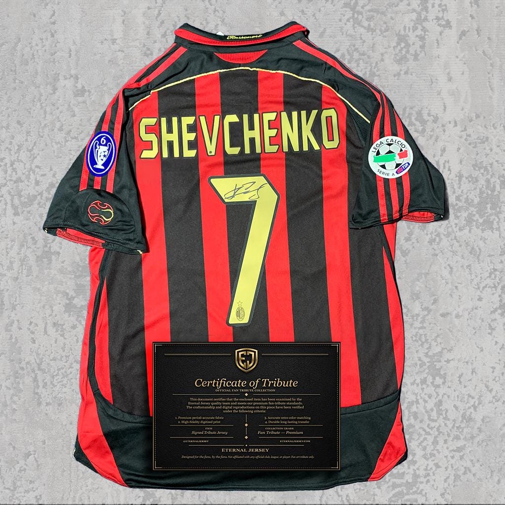 Andriy Shevchenko 2003 Signed Tribute Jersey | Rossoneri Red Kit — printed signature tribute football shirt