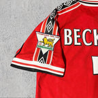 David Beckham 1999 Classic Manchester Red Signature Tribute Jersey - Printed Signature Shirt image 3 - printed signature football gift
