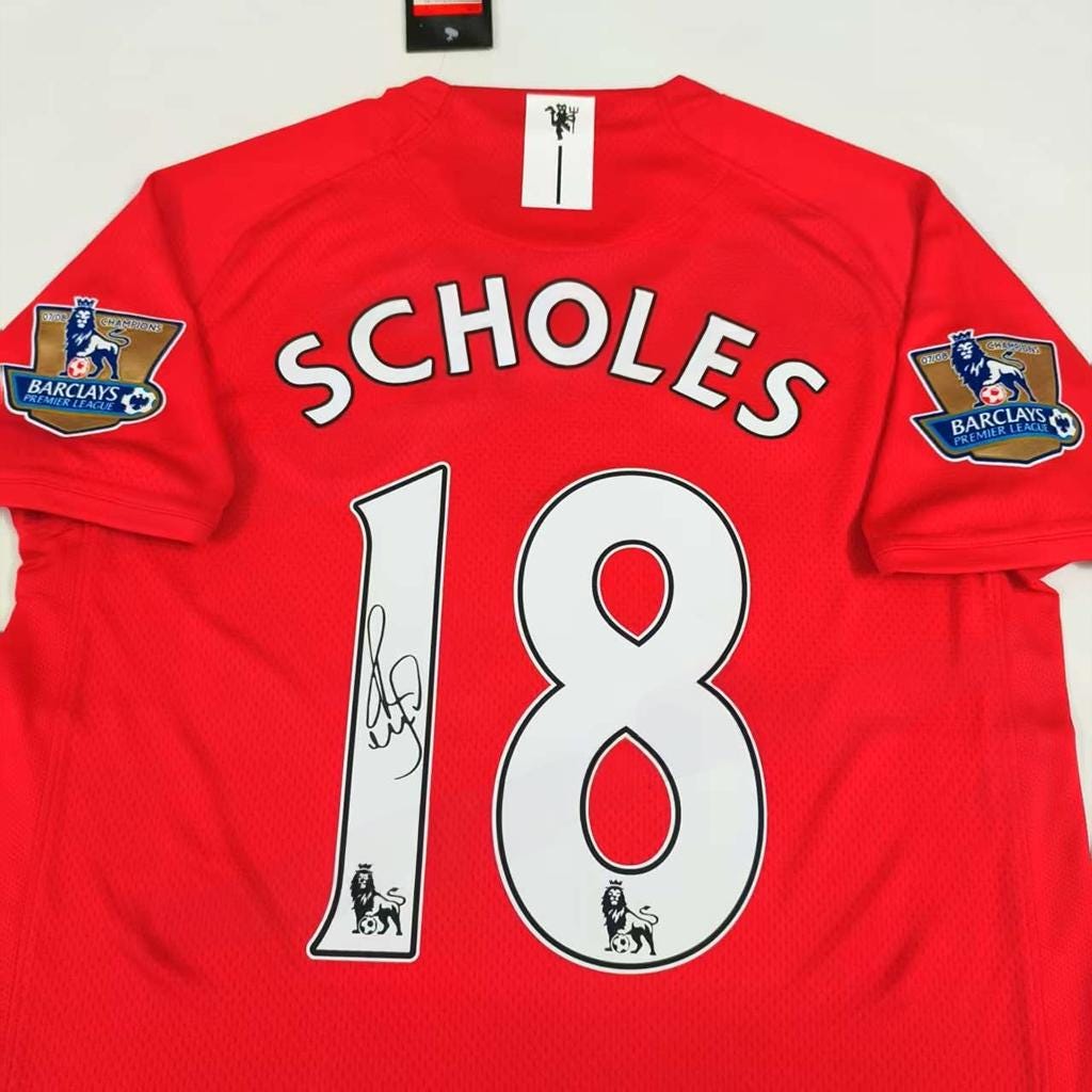 Paul Scholes 2008 Manchester Red Double Season Signature Tribute Jersey - Printed Signature Shirt image 2 - printed signature football gift