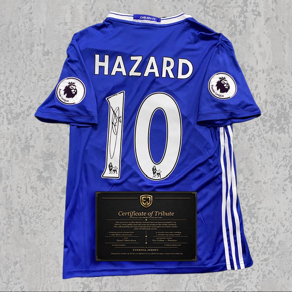 Eden Hazard 2017 Signed Tribute Jersey | Peak Era London Blue Kit — printed signature tribute football shirt
