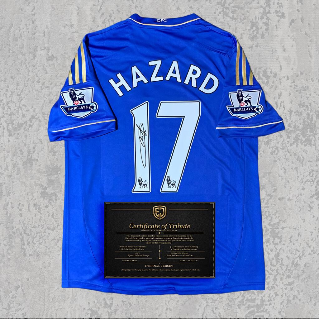 Eden Hazard 2013 Signed Tribute Jersey | Debut Season Blue Kit — printed signature tribute football shirt