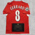 Steven Gerrard 2005 Signed Tribute Jersey | Istanbul Red Kit — printed signature tribute football shirt