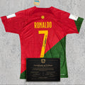 Cristiano Ronaldo 2022 Signed Tribute Jersey | Portugal Red Kit — printed signature tribute football shirt