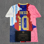 Lionel Messi No.10 Signed Tribute Jersey | Catalan Blue Red Classic — printed signature tribute football shirt