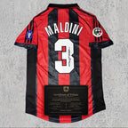 Paolo Maldini Signed Tribute Jersey | Classic Red Black Retro Kit — printed signature tribute football shirt