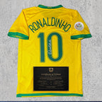 Ronaldinho 2006 Signed Tribute Jersey | Samba Yellow Brazil Kit — printed signature tribute football shirt