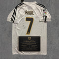 Raúl 2003 Signed Tribute Jersey | Spanish White Captain Kit — printed signature tribute football shirt