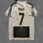 Raúl 2003 Signed Tribute Jersey | Spanish White Captain Kit — printed signature tribute football shirt