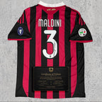 Paolo Maldini 2003 Signed Tribute Jersey | Rossoneri Red Black Kit — printed signature tribute football shirt