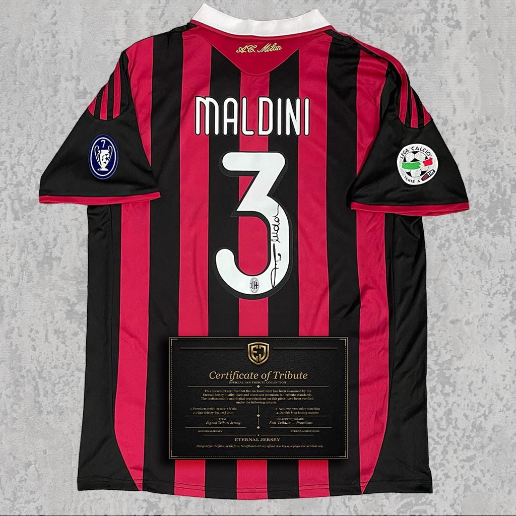 Paolo Maldini 2003 Signed Tribute Jersey | Rossoneri Red Black Kit — printed signature tribute football shirt