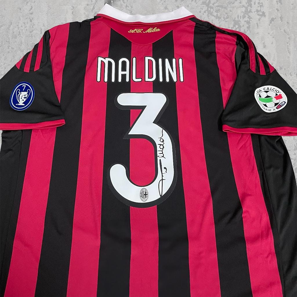 Paolo Maldini 2003 Rossoneri Red & Black Stripes Signature Tribute Jersey - Printed Signature Shirt image 2 - printed signature football gift