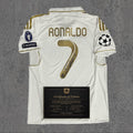 Cristiano Ronaldo 2012 Signed Tribute Jersey | Galactico White Gold Kit — printed signature tribute football shirt