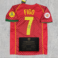 Luis Figo 2004 Signed Tribute Jersey | Portugal Red Yellow Kit — printed signature tribute football shirt