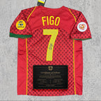 Luis Figo 2004 Signed Tribute Jersey | Portugal Red Yellow Kit — printed signature tribute football shirt