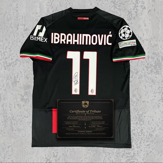 Zlatan Ibrahimovic Signed Tribute Jersey | Rossoneri Black Title Kit — printed signature tribute football shirt