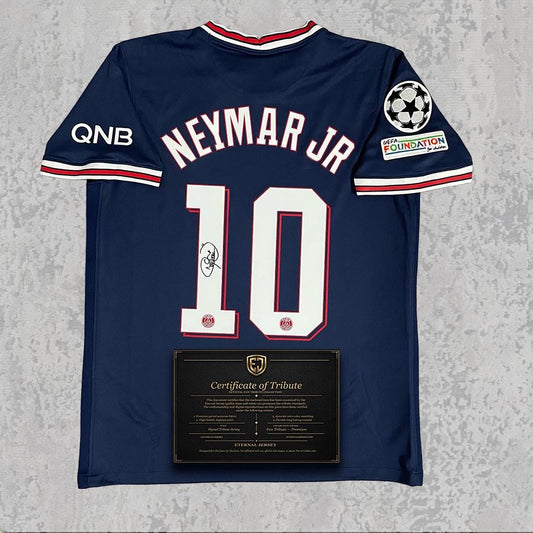 Neymar Jr Signed Tribute Jersey | Parisien Navy Blue Kit — printed signature tribute football shirt