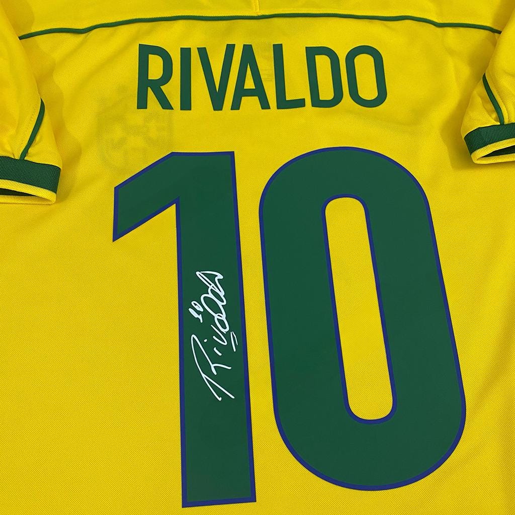Rivaldo Canarinha Yellow & Green Signature Tribute Jersey - Printed Signature Shirt image 3 - printed signature football gift