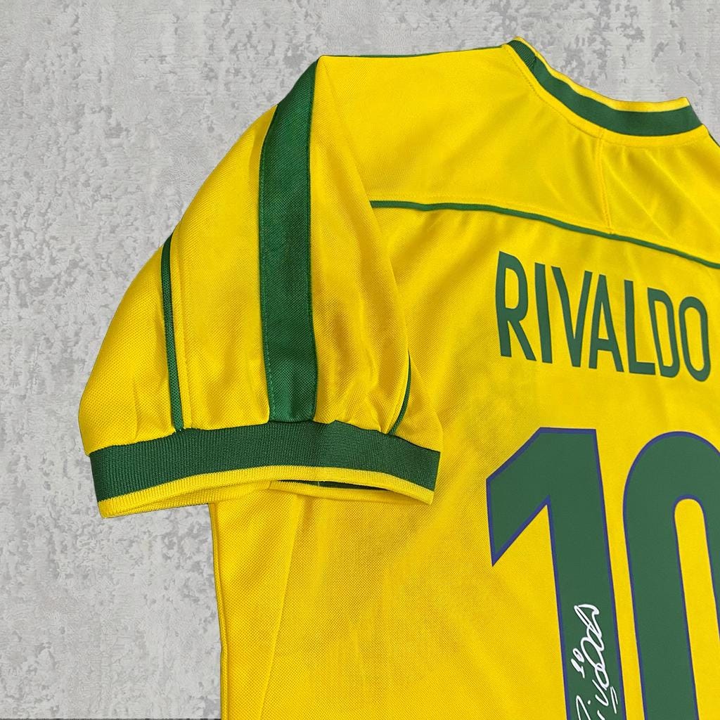 Rivaldo Canarinha Yellow & Green Signature Tribute Jersey - Printed Signature Shirt image 5 - printed signature football gift