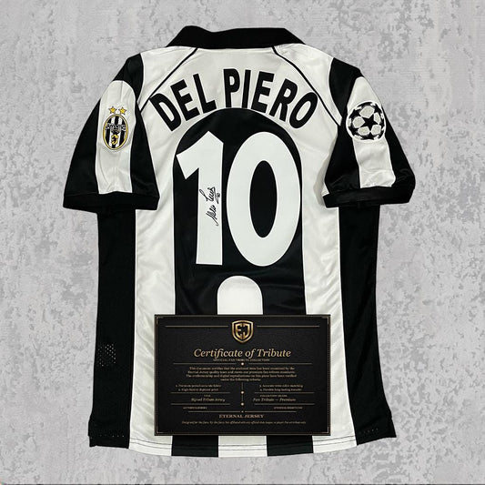 Alessandro Del Piero 1996 Signed Tribute Jersey | Turin Black White Kit — printed signature tribute football shirt