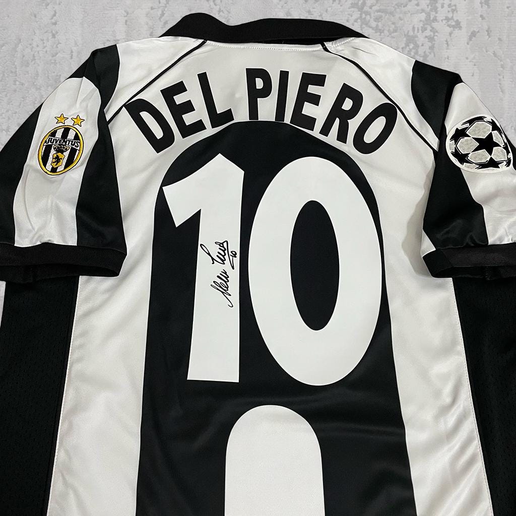 Alessandro Del Piero 1996 Turin Black & White Signature Tribute Jersey - Printed Signature Shirt image 2 - printed signature football gift