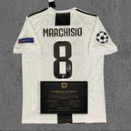 Claudio Marchisio 2018 Signed Tribute Jersey | Turin White Black Kit — printed signature tribute football shirt