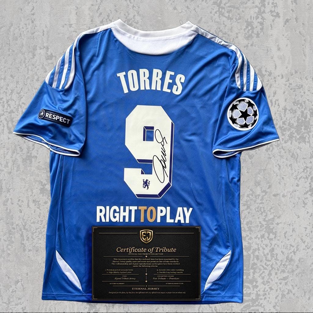 Fernando Torres 2012 Signed Tribute Jersey | West London Blue Kit — printed signature tribute football shirt