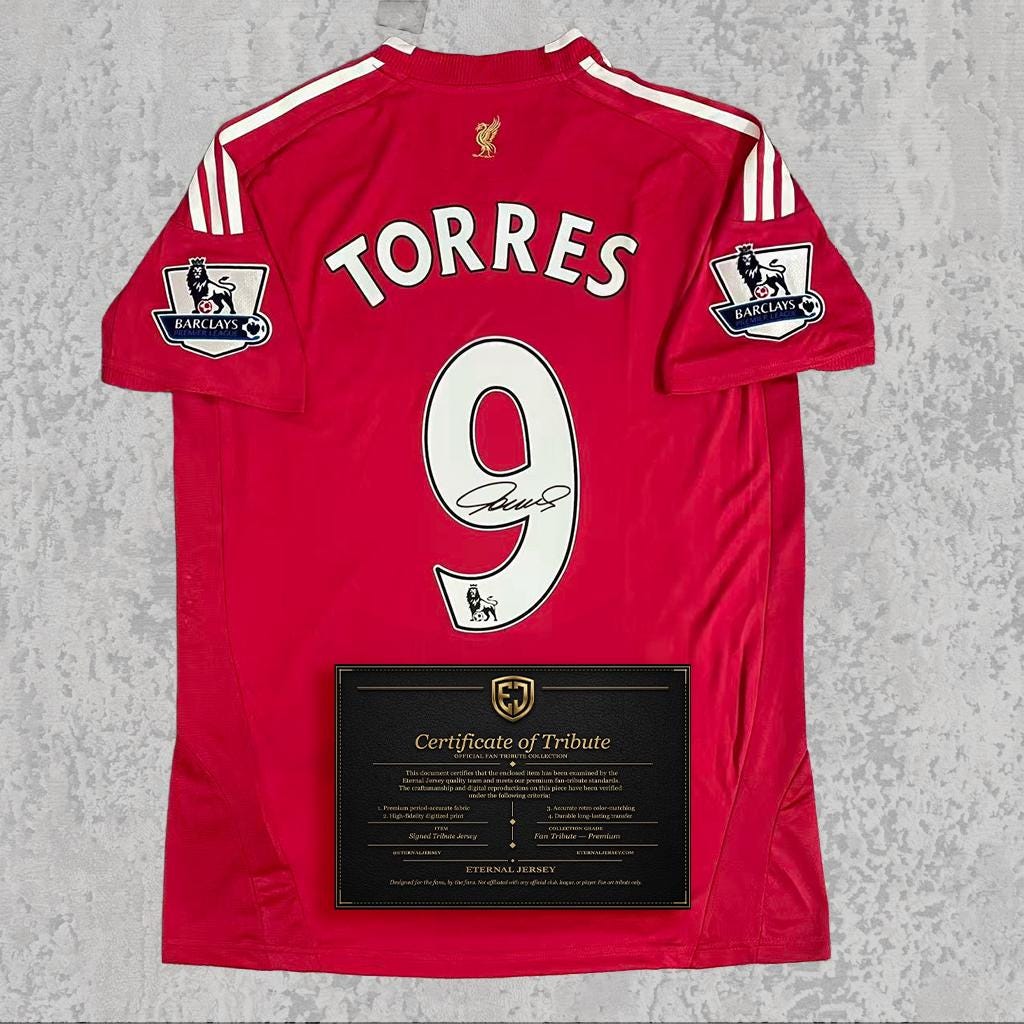 Fernando Torres 2009 Signed Tribute Jersey | Merseyside Red Kit — printed signature tribute football shirt