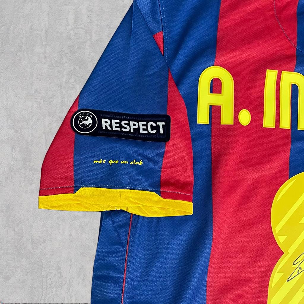 Andrés Iniesta 2011 Catalan Blue Red Stripe Signature Tribute Jersey - Printed Signature Shirt image 3 - printed signature football gift