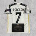 Cristiano Ronaldo 2021 Signed Tribute Jersey | Turin White Black Kit — printed signature tribute football shirt