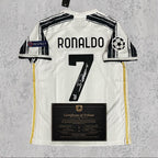 Cristiano Ronaldo 2021 Signed Tribute Jersey | Turin White Black Kit — printed signature tribute football shirt