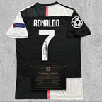 Cristiano Ronaldo Signed Tribute Jersey | Turin Black White Kit — printed signature tribute football shirt