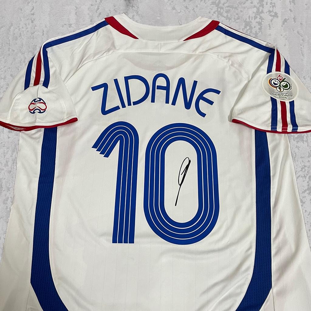 Zinedine Zidane 2006 Les Bleus White & Blue Signature Tribute Jersey - Printed Signature Shirt image 2 - printed signature football gift