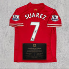 Luis Suárez 2013 Signed Tribute Jersey | Merseyside Red Kit — printed signature tribute football shirt